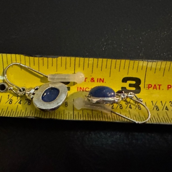 Elegant Blue, Red, and Silver Tone Dangle Earrings - Picture 3 of 3